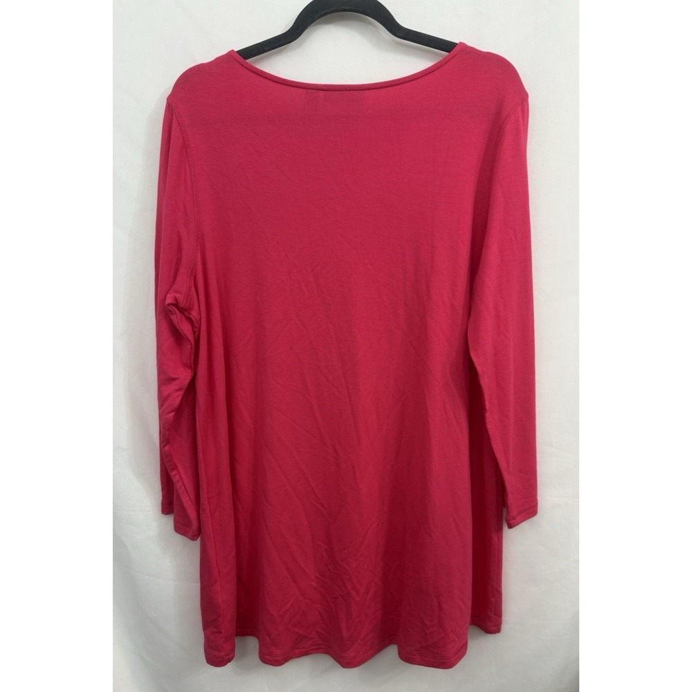 Susan Graver Weekend Hot Pink French Terry Tunic Top Pockets Women Size L - Picture 2 of 8
